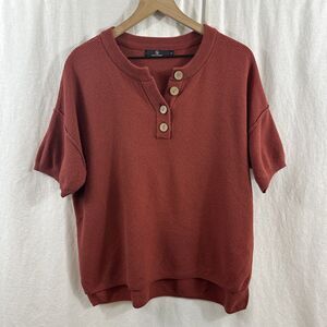 Lillusory Burnt Orange Short Sleeve Knit Sweater Top Womens Size L Beach Preppy